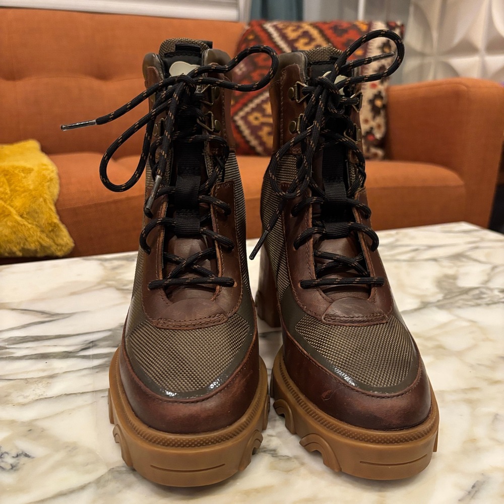 Sorel Brex Lace Boots Army Green Brown Leather Size 8 - Picture 2 of 12
